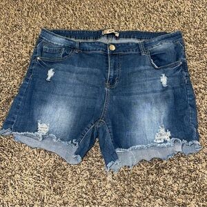 Stylish Blue Distressed Jean Shorts